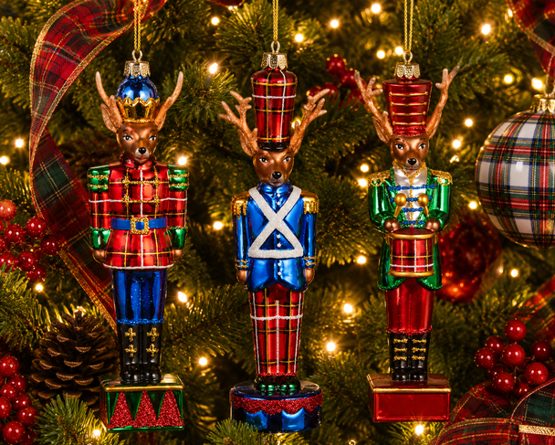 Raz 6.5" Set of 3 Deer Nutcracker Glass Christmas Ornament 4652912-2