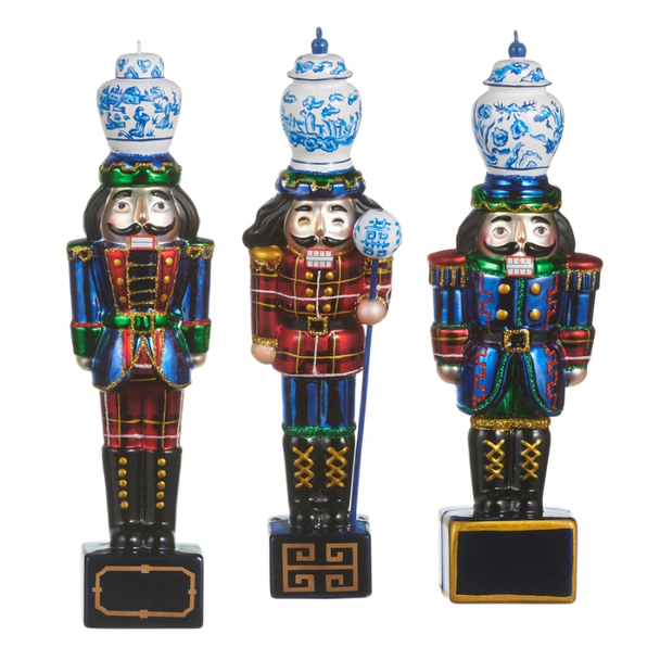 Raz 8" Set of 3 Noble Nutcracker Glass Christmas Ornament 4652913