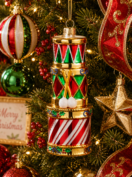 Raz 5" Vintage Drum Stacked Glass Christmas Ornament 4652926-2
