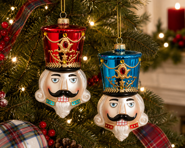 Raz 7.25" Set of 2 Nutcracker Head Glass Christmas Ornament 4652939 -2