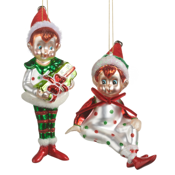 Raz 6" Set of 2 Elf Glass Christmas Ornament 4652969