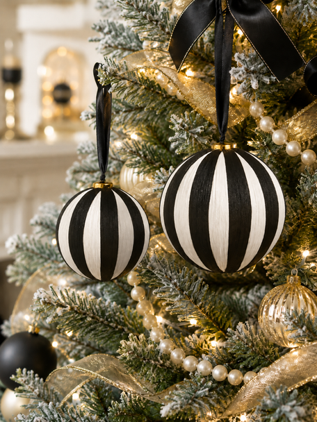 Raz 4.5" or 5" Black and White Striped Yarn Ball Christmas Ornament-6