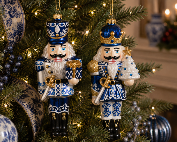 Raz 8.25" Set of 2 Chinoiserie Nutcracker Glass Christmas Ornament 4652998-2