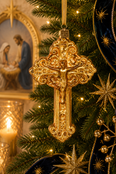 Raz Eric Cortina 6.25" Cross of Grace Glass Christmas Ornament 4653155-2