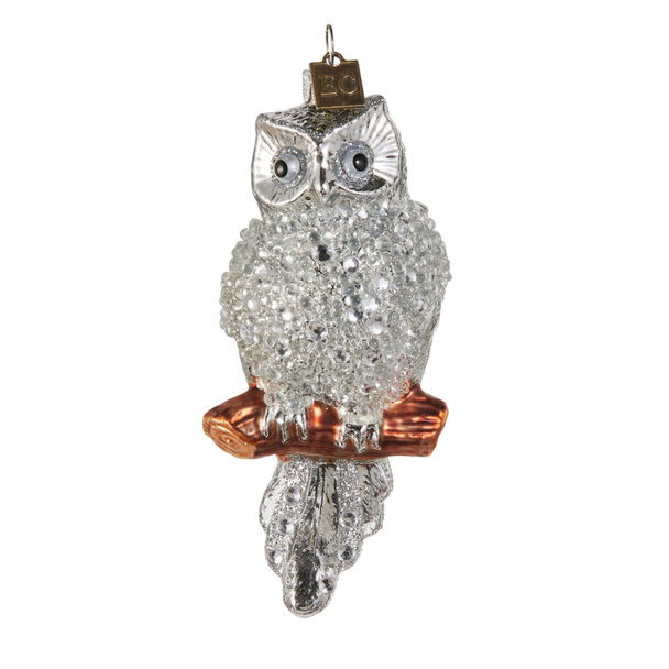 Raz Imports Eric Cortina 5" White Jeweled Night Owl Glass Christmas Ornament 4653161