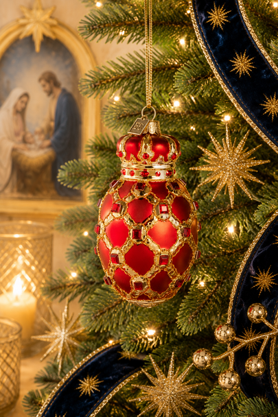 Raz Eric Cortina 4.5" Red Garnet Egg Glass Christmas Ornament 4653163-2