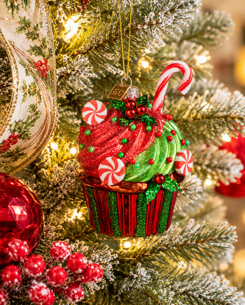 Raz Eric Cortina 4.5" Yuletide Delight Cupcake Glass Christmas Ornament 4653181-2