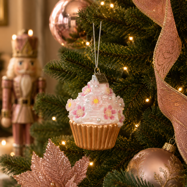 Raz Eric Cortina 3.25" Floral Let Them Eat Cupcake Glass Christmas Ornament 4653215-2