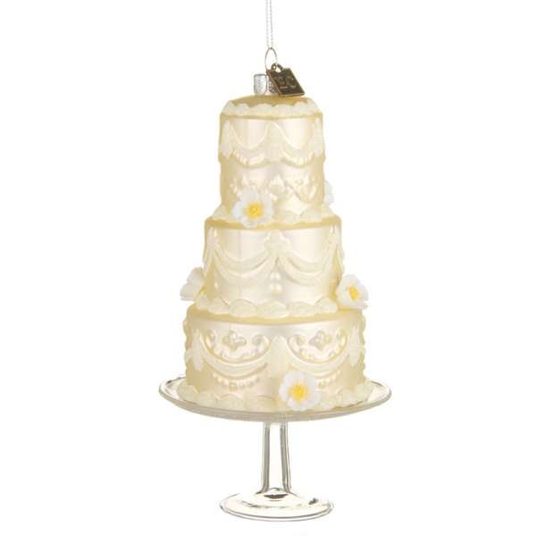 Raz Eric Cortina 6.5" White Tiered Cake Glass Christmas Ornament 4653217