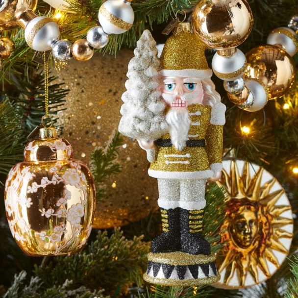 Raz Eric Cortina 7" Glitter Pop Gold Nutcracker Glass Christmas Ornament 4653234
