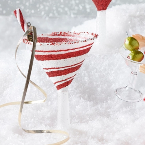 Raz Eric Cortina 6" Glitter Pop Peppermint Christmas Cocktail Glass Christmas Ornament 4653236