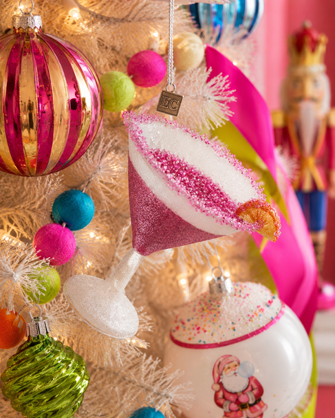 Raz Eric Cortina 5" Glitter Pop Party Cocktail Glass Christmas Ornament 4653240-2