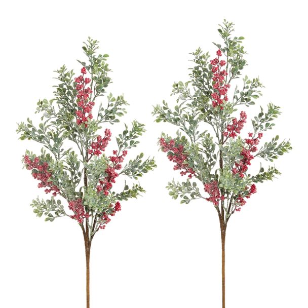 Raz 30" Set of 2 Iced Red Berry and Greenery Christmas Tree Spray F4606772