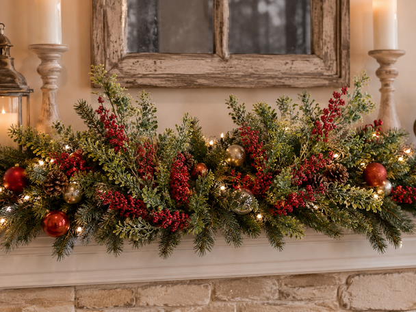 Raz 30" Set of 2 Iced Red Berry and Greenery Christmas Tree Spray F4606772-2