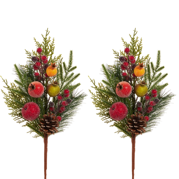 Raz 19" Set of 2 Iced Mixed Fruit Pick Christmas Tree Accessory F4625341