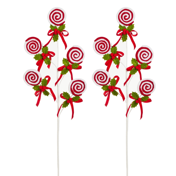 Raz 25" Set of 2 Peppermint Swirl Candy Cane or Lollipop Christmas Tree Spray F4631020 -3