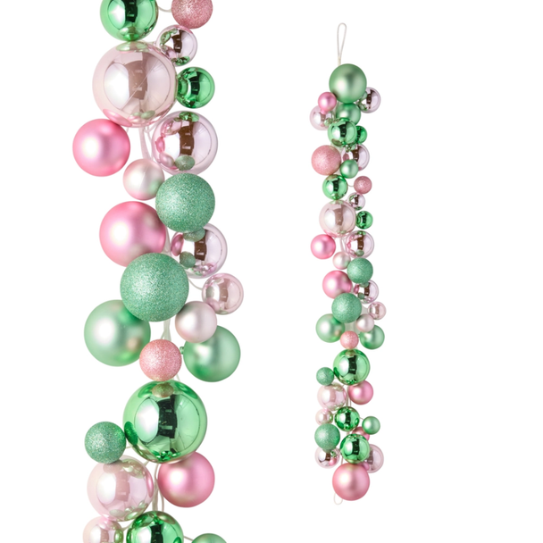 Raz 4' Pink and Green Christmas Ball Garland G4632810