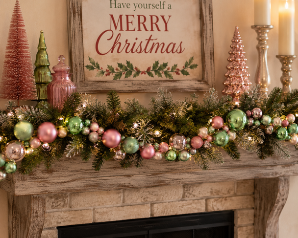 Raz 4' Pink and Green Christmas Plastic Ball Garland G4632810-2