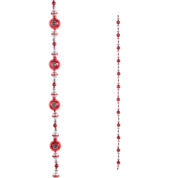 Raz Eric Cortina 6' Red and White Reflector Glass Christmas Garland G4653172