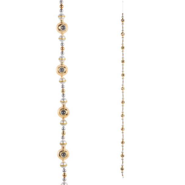Raz Eric Cortina 6' Gold, White, and Silver Reflector Glass Christmas Garland G4653173
