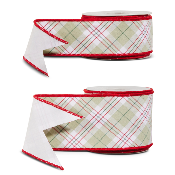 Raz 2.5" or 4" Sage Plaid Wired Christmas Ribbon