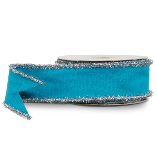 Raz 2.5" X 10 Yds Blue Felt and Tinsel Wired Christmas Ribbon R4627871