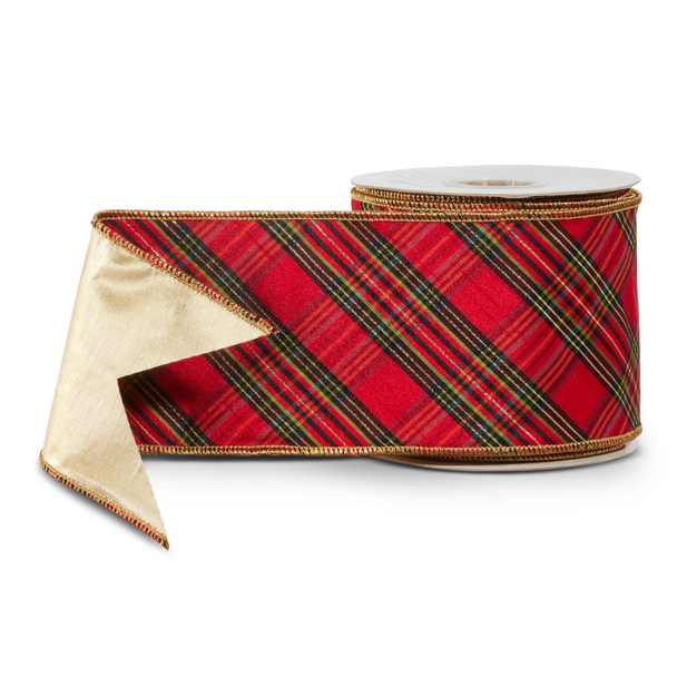 Raz 4" X 10 Yds Diagonal Red and Green Plaid Double Sided Wired Christmas Ribbon R4652160