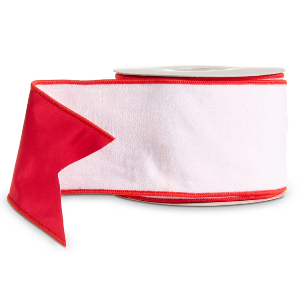 Raz 1" or 4" White Velvet and Red Satin Wired Christmas Ribbon -3