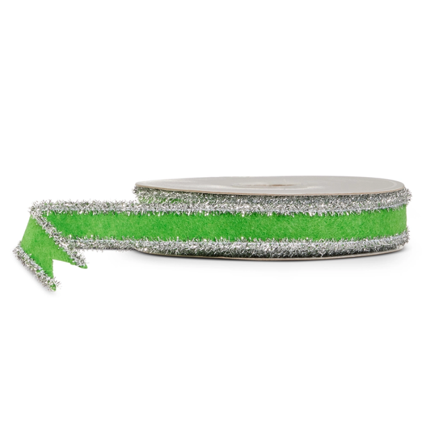 Raz 1" X 10 Yds Green and Silver Tinsel Wired Christmas Ribbon R4652174