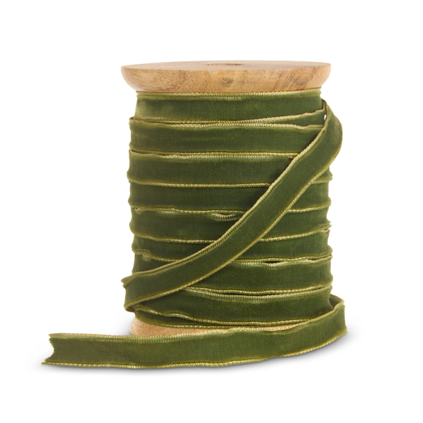 Raz 0.5" X 10 Yds Spool of Green With Gold Edge Unwired Christmas Ribbon R4650503 
