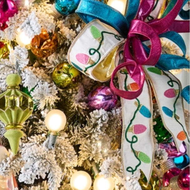Raz 2.5" X 10 Yds Neon Bulbs Double Sided Wired Christmas Ribbon R4671764