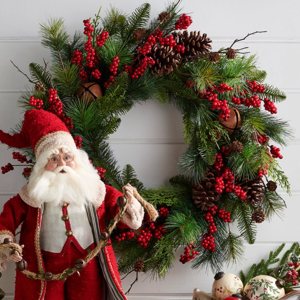 Raz 24" Berry, Pinecone, and Bell Christmas Wreath W4602604
