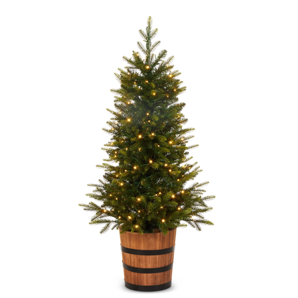 Raz 4' or 5' Pre-Lit Norway Spruce Christmas Tree in Barrel Pot -3
