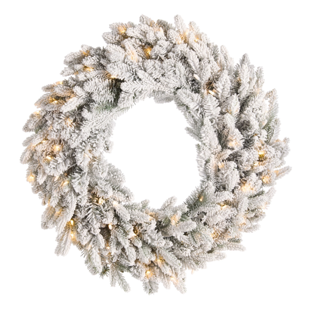 Raz 30" Pre-Lit Flocked Noble Fir Christmas Wreath W4652010