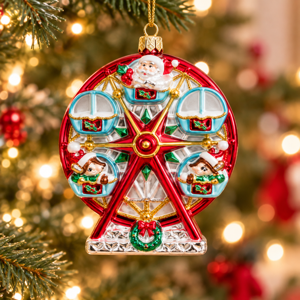 Kurt Adler 5.25" Red & Green Ferris Wheel Glass Christmas Ornament C6442-2