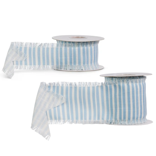 Raz 2.5" or 4" X 10 Yards Blue Striped Frayed Edge Ribbon