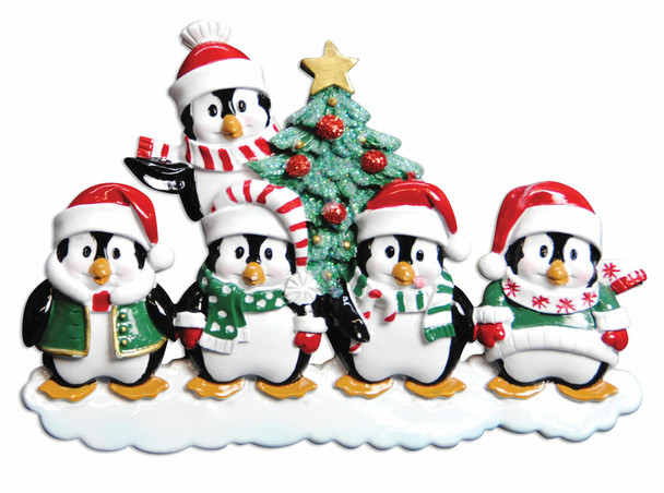 Family Personalized Christmas Ornament with 5 Penguins -3