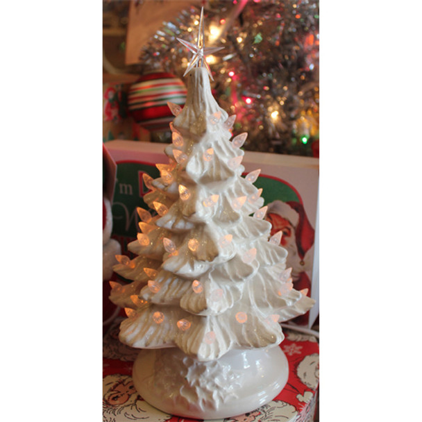 White Ceramic Lighted Christmas Tree 12"