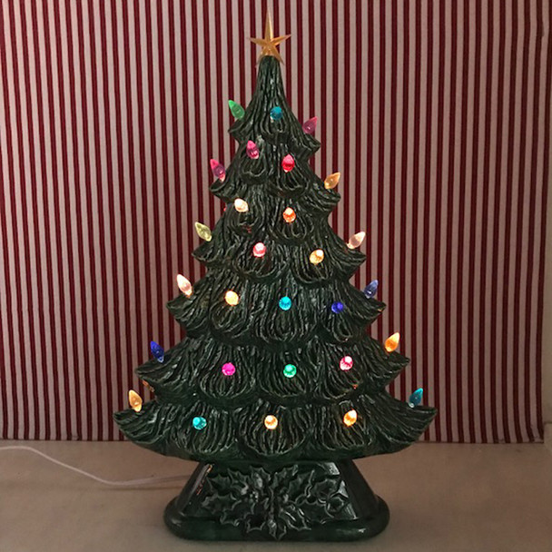 Large Flat Ceramic Lighted Window or Mantel Christmas Tree 19"