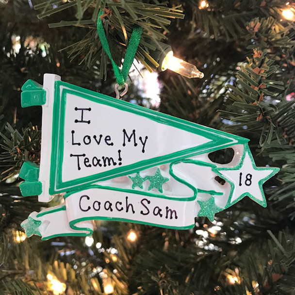 Glittered Green Sports Pennant Personalized Christmas Ornament OR1558-GR