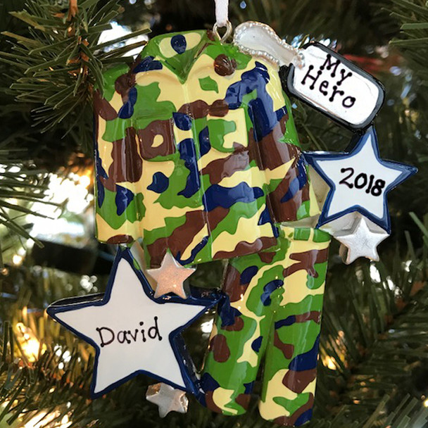 Armed Services Camo Army Uniform Personalized Christmas Ornament 