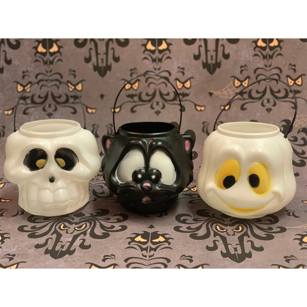 6" Ghost, Skull, or Black Cat Halloween Blow Mold Candy Pails