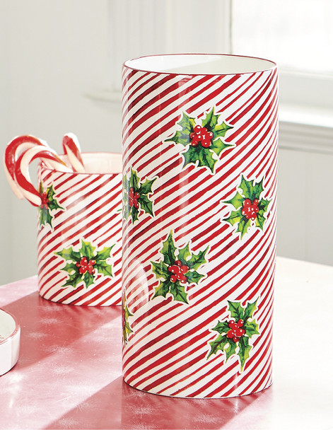 Raz 5,75" oder 12" rot-weiß gestreifter Stechpalmenbeer-Weihnachtsbehälter