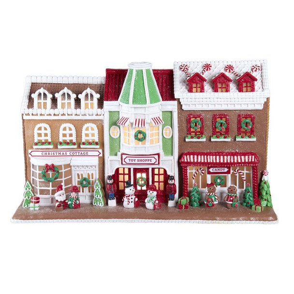 Kurt Adler 10" LED Lighted Claydough Gingerbread House Village Stores GBJ0011