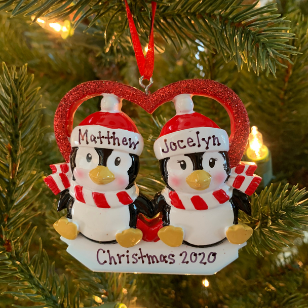 Penguin Couple First Christmas Personalized Christmas Ornament OR1721