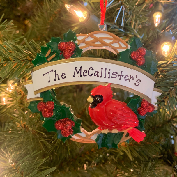 Cardinal with Wreath Personalized Christmas Ornament OR1905