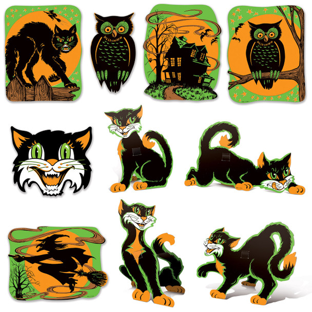 Decoraciones de papel de Halloween con recortes fluorescentes Beistle vintage, juego de 10 00391