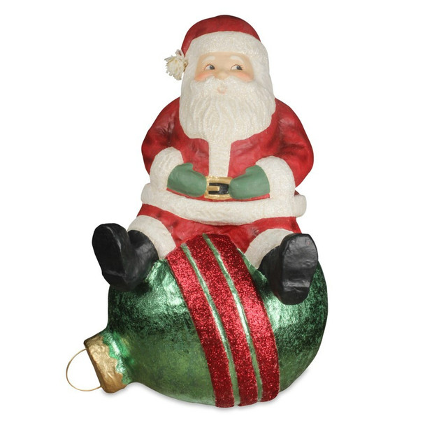 Bethany Lowe 20.5" Jolly Santa on Bauble Large Paper Mache Christmas Decoration TJ9509