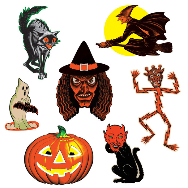 Beistle 9,5"-16" Vintage Halloween Classic Cutouts Set med 7 00429