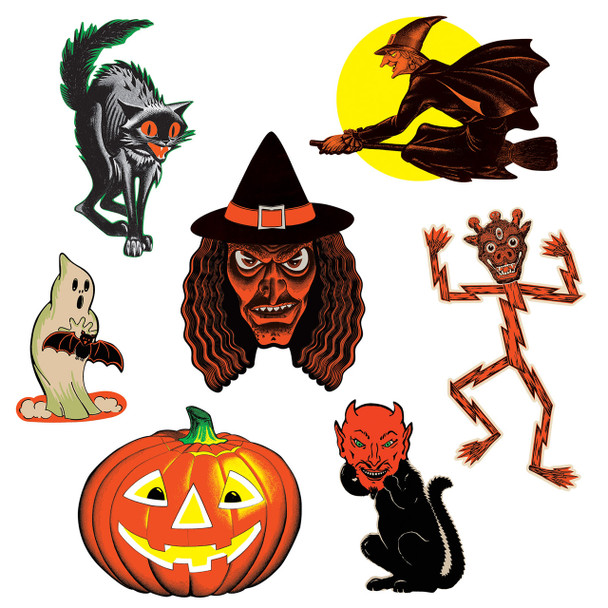 Beistle 9.5"-16" Vintage Halloween Classic Cutouts Set of 7 00429